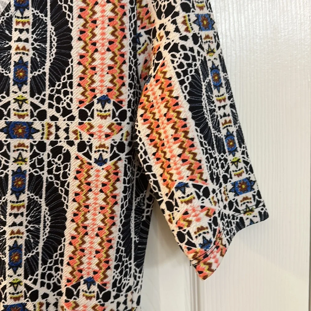 Mimi Chica Skater skirt dress shirt sleeves v-neck pattern Southwestern POCKETS